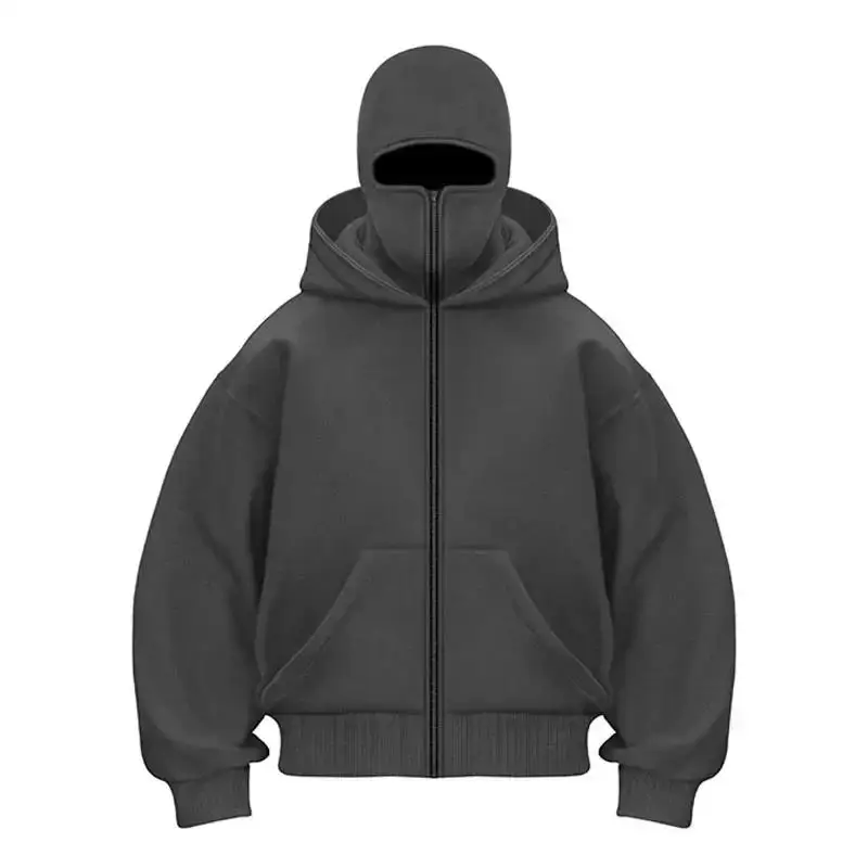 Men and women Balaclava Y2K Gothic Harajuku winter Warm new item double hooded sweatshirt men's hooded mask zipper sports Jacket