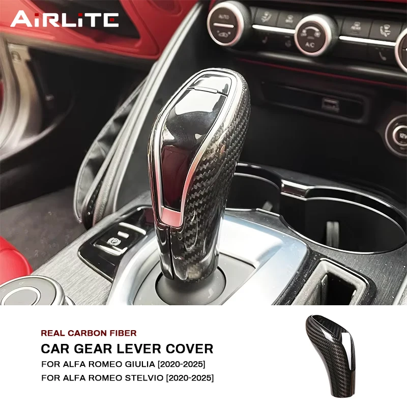 

Real Carbon Fiber For Alfa Romeo Giulia Stelvio 2020-2025 Car Gear Shift Head Cover Trim Sticker Interior Decoration Accessories