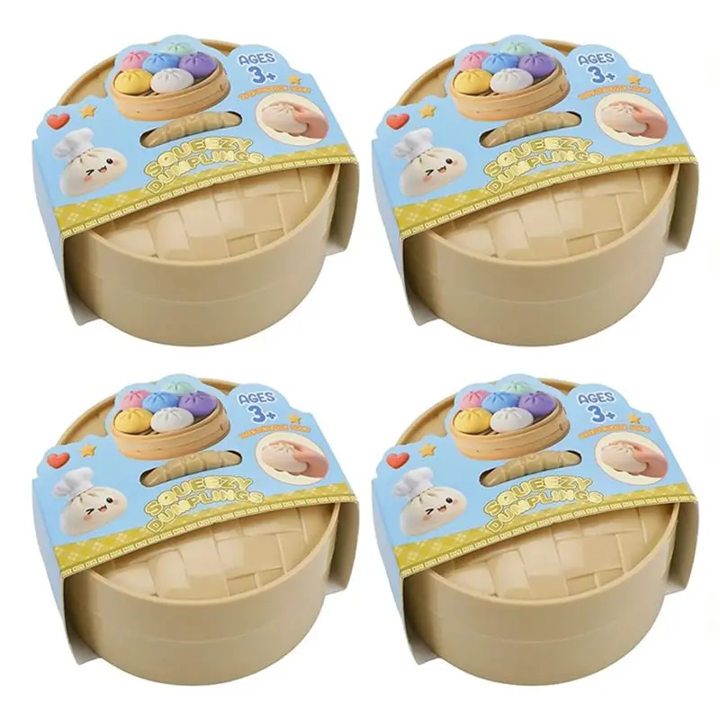 Набор WOWFU-Dumpling Squishy Mysterious Box Glitter Set, милые антистрессовые мячики в форме булочек для детей и взрослых, случайные цвета, 4 шт.