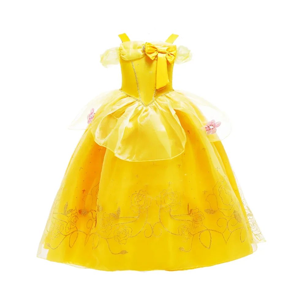 Belle Costume Girl Beauty and Beast Dress Kids Birthday Flower Clothes Children Dinner Costume Cosplay Halloween Disguise