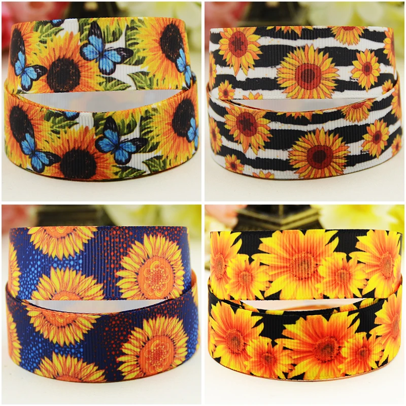 

22mm 25mm 38mm Sunflower Cartoon Character printed Grosgrain Ribbon DIY Hair Bows Merry Party Gift Decoration Material 10 Yards