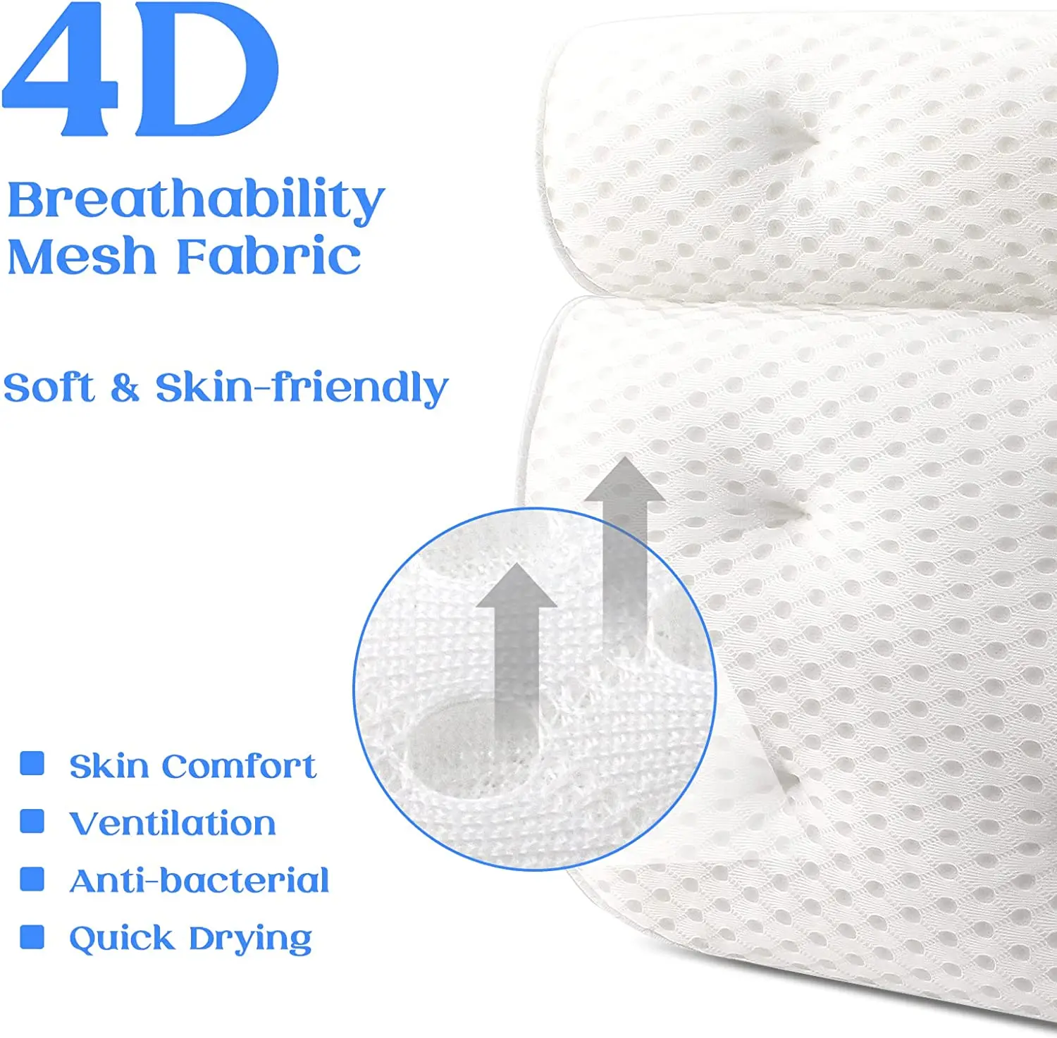 Bath Pillow for Bathtub Support Neck,Head and Back with Non-Slip Suction Cups air mesh Bathtub Pillow