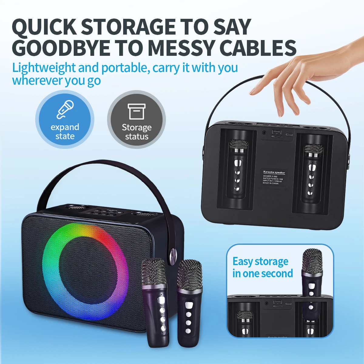 

New Arrival Portable Bluetooth Karaoke Microphone With RGB Lights Dual Wireless Microphones USB/SD Playback Rechargeable Battery