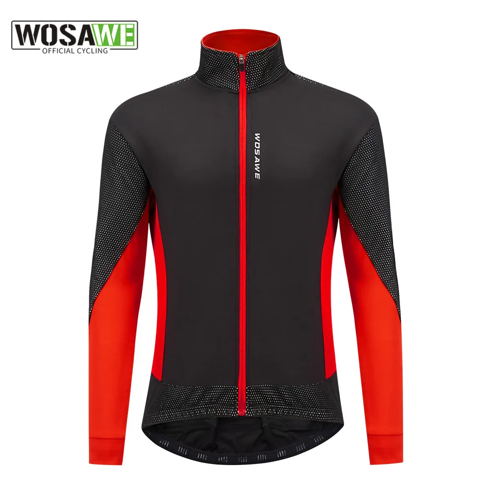 WOSAWE Winter Thermal Cycling Jacket Windproof Bicycle Windbreaker Water repellent Fleece MTB Bike Long Jersey