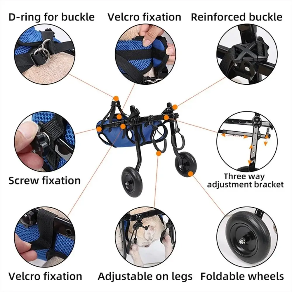 Adjustable Pet Walk Booster Walking Wheels Light Pet Hind Legs Bracket Blue Durable Dog Wheelchair Cart Disability Dog