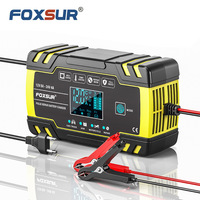 FOXSUR Smart Car Battery Charger for 12V 4A / 24V 8A Truck Motocycle RVs Boat AGM Gel Lead Acid Batteries with Pulse Repair LCD