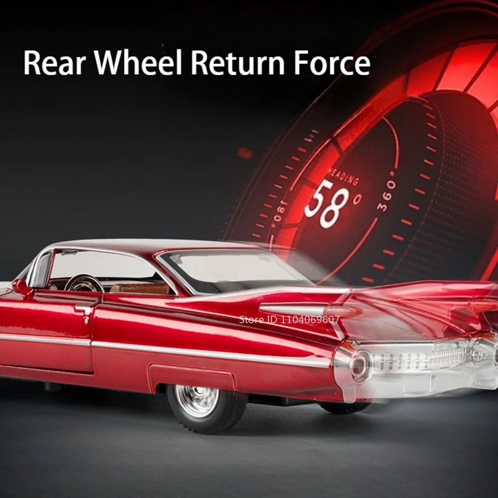 1:32 Eldorado Biarritz S-W140 Model Zabawka Vintage Samochód Stop Odlewany Dźwięk Światło Otwierane Drzwi Miniatura Pojazd z Napędem Pull Back Prezent dla Dzieci