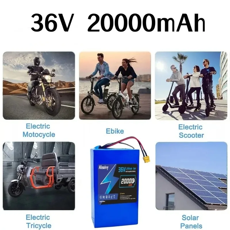 10S6P 36V 20000mAh 18650 Lithium Battery Pack for, 36V 20Ah High Capacity Long Range Replacement Battery with BMS