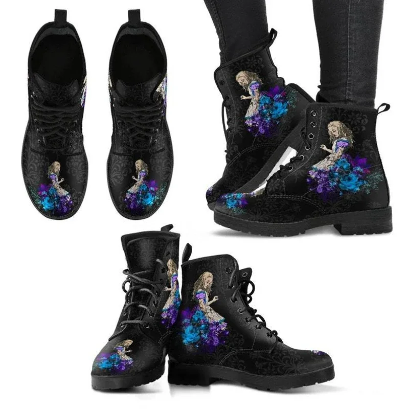 2024 Skull Flower Print High-Top Sneakers Women Boot Autumn Winter Fashion Woman Ankle Boots Adult Botas Mujer Plus Size 43 Goth