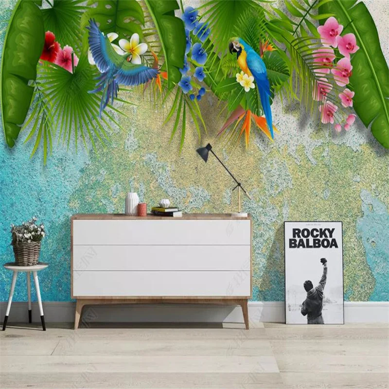 

Tropical Wallpaper Plant Leaf Parrot Custom Wallpaper Home Decor Mural 3D Wall Paper Bedroom Decor Papel Tapiz