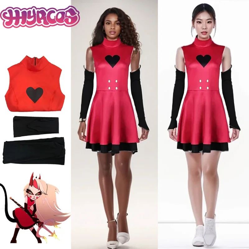 Anime hotel charlie cosplay hazzbin charlie morningstar cosplay kostüm rote uniform verrückter kampf anzug anime halloween party