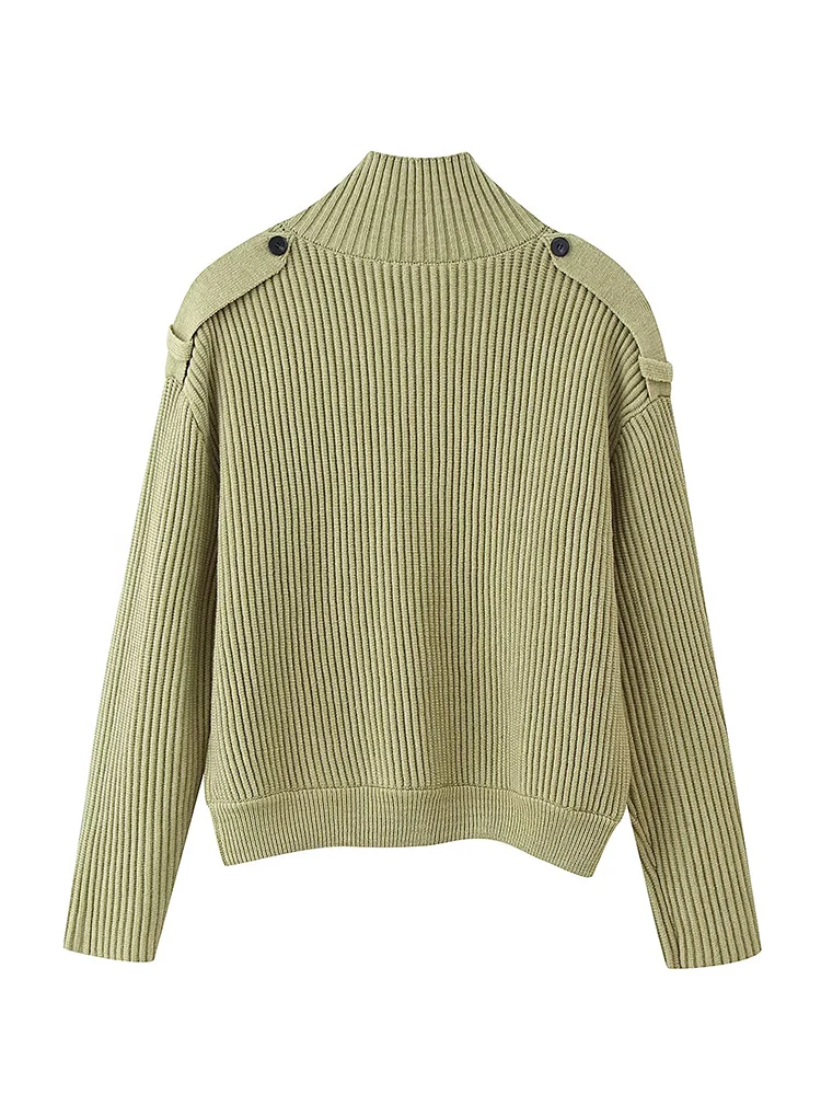 TFMLN المرأة سترة مشغولة من الصوف الصلبة الوقوف طوق كتاف واحدة الصدر الإناث سترة معطف فضفاض صالح عادية تريكو #4