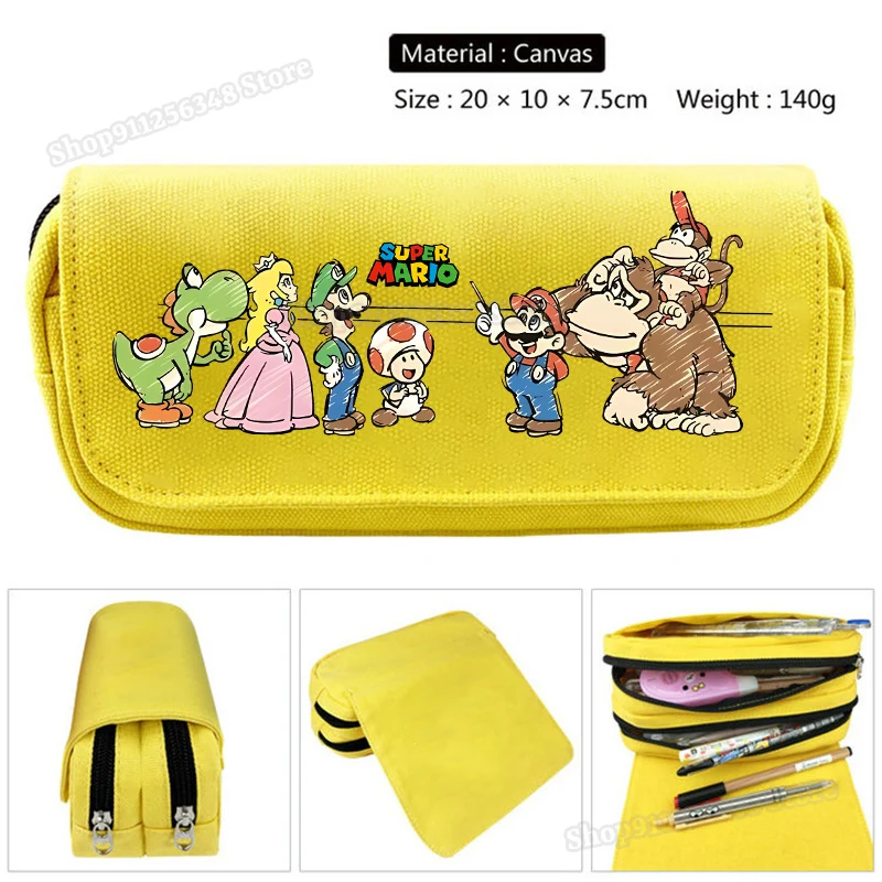 Super Marios Bros Pencilcase Large-capacity Pencil Case Cute Cartoon Pencilbag Students Stationary Storage Pouch Aesthetic Bag