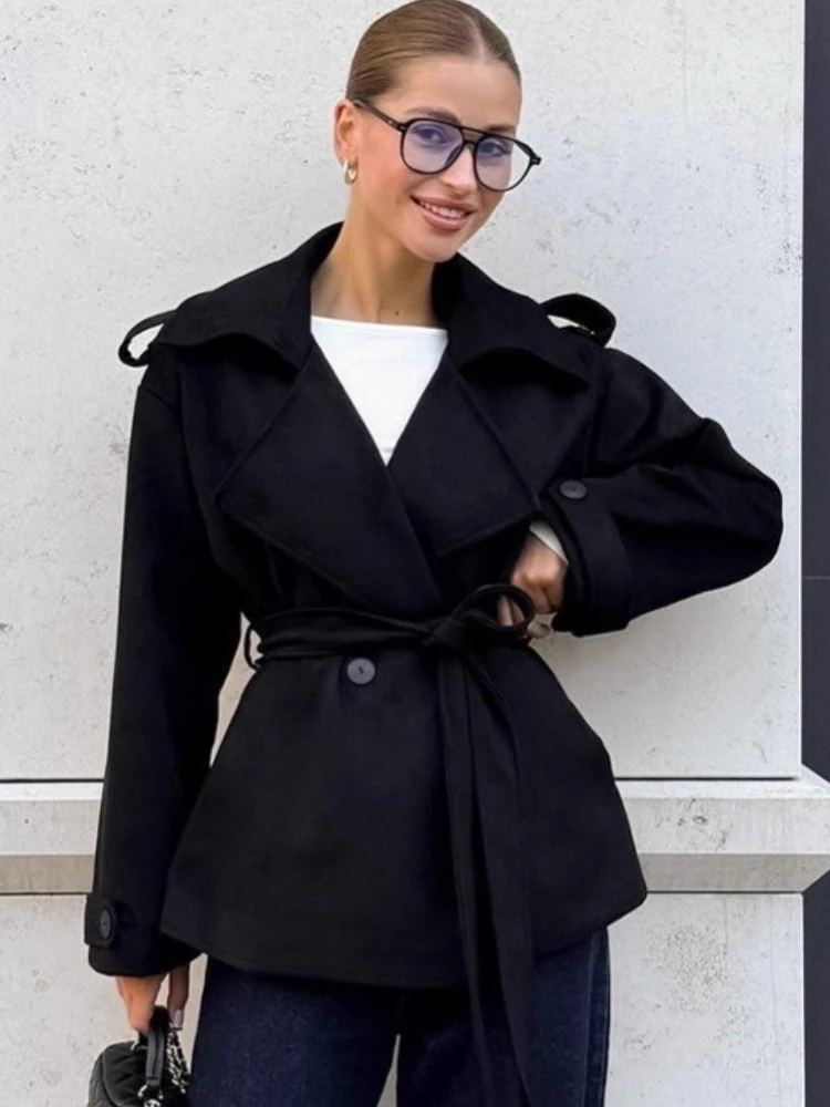 

Tossy Corset Belt Lapel Collar Coat For Women Commuter-Thickened Long Sleeves Loose Solid 2025 New Charm Outwear Women's Jackets
