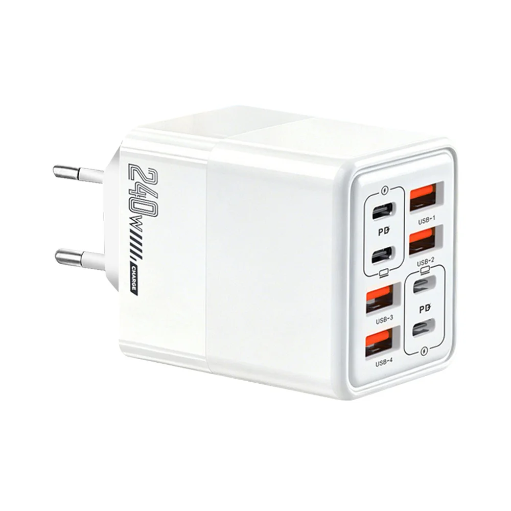 240W 8-in-1 USB-C oplader, snellader, telefoonoplader, voedingsadapter voor iPhone, Samsung, Xiaomi, Huawei, EU/VS/VK stekker, wandlader