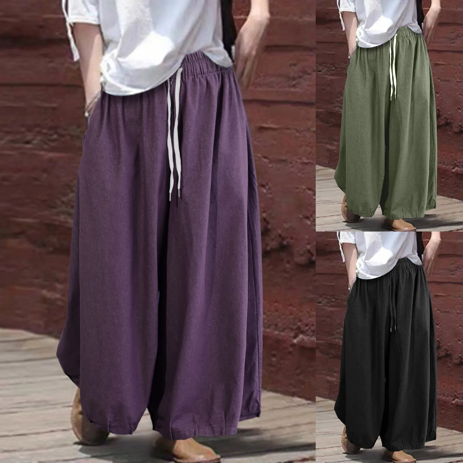 

Women's Summer Korean Fashion Wide-leg Ninth Pants New Simple Loose Ankle-Length Trousers Ladies Solid Color Straight Sweatpants