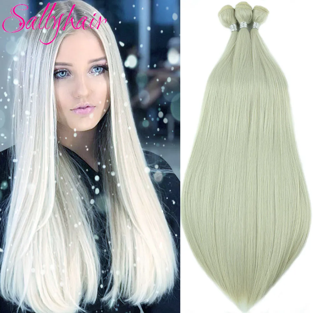 Sallyhair Bone Straight Synthetic Hair Bundles Natural Hair Extensions Fake Fibers Super Long Yaki Straight Blonde Hair Weaving