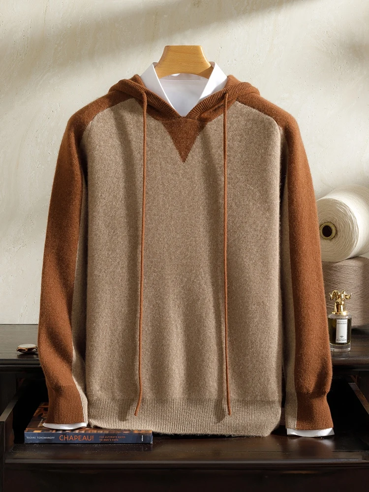 CHICUU Men's 100% Cashmere Hoodie Pullover Pants Set Autumn Winter Thick Heavyweight Cashmere Knit Sweater Jumper Trousers Suit