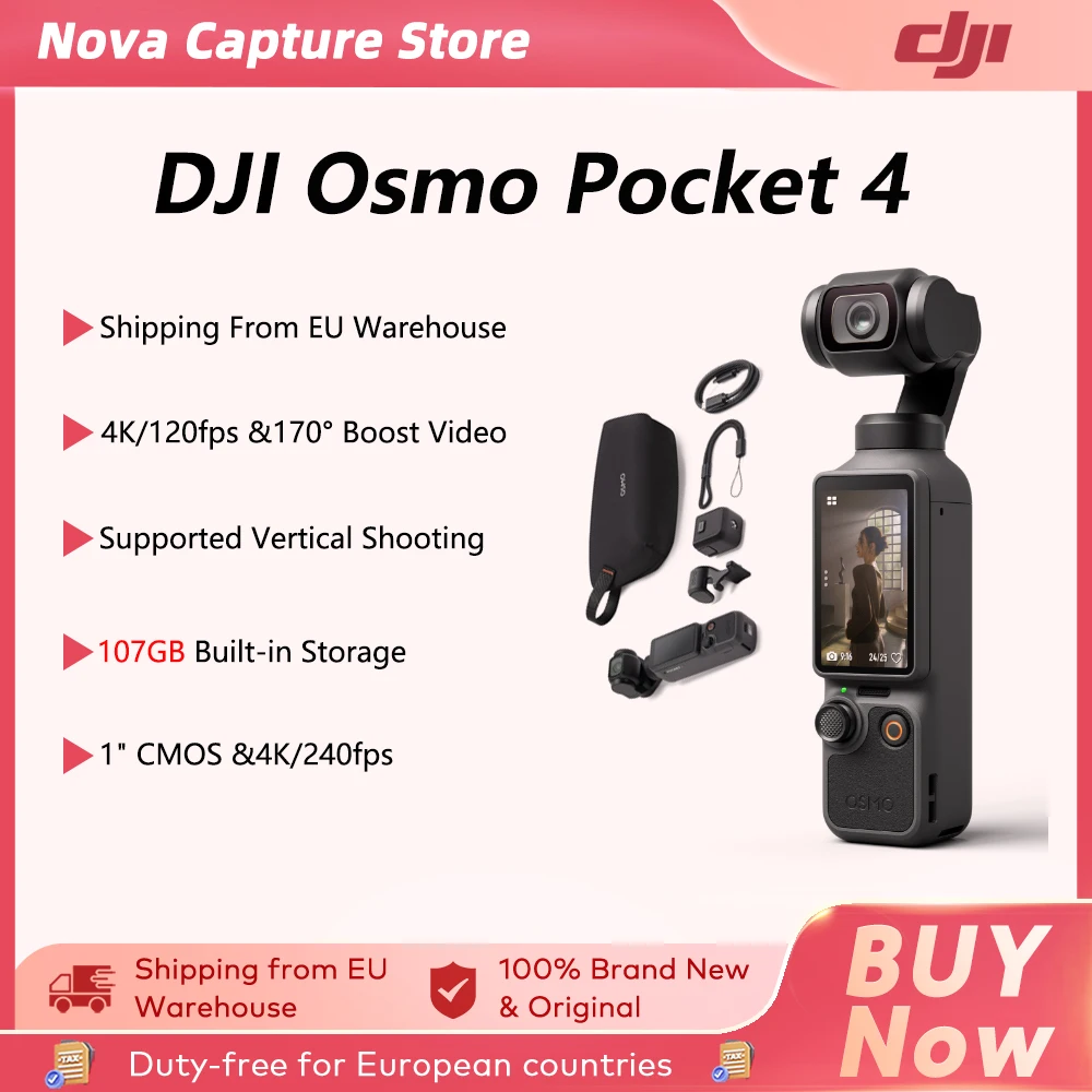 【Spedizione UE】DJI Osmo Pocket 4 con Sensore CMOS da 1" e Stabilizzazione a 3 Assi 4K/240fps, Memoria Integrata da 107GB e Trasferimento a 800MB/s
