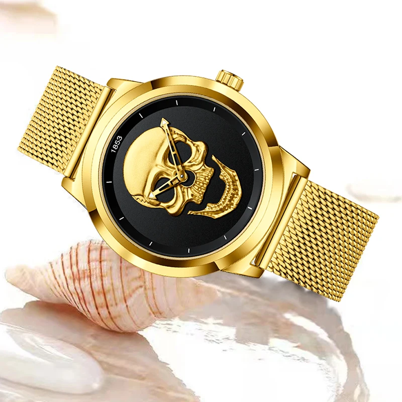 LIGE-reloj de cuarzo con diseño de calavera para mujer, accesorio de lujo, resistente al agua, a la moda