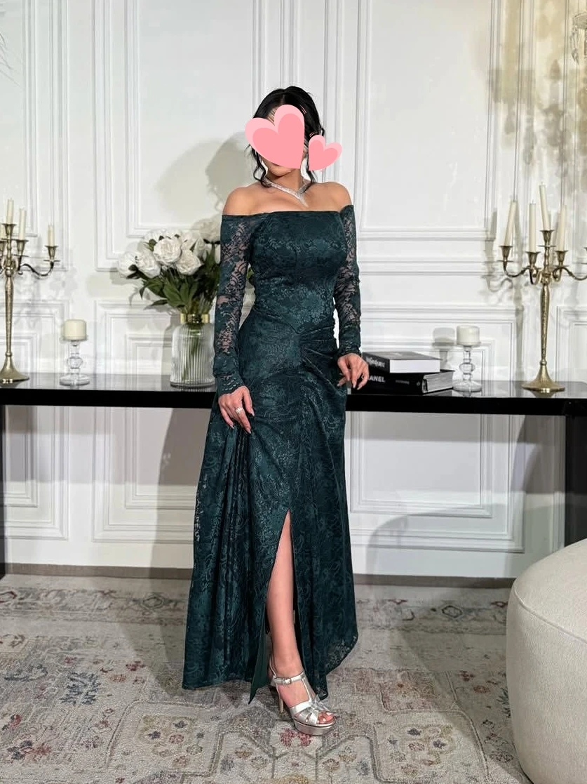 

Other Shore Elegant Vintage Sexy Peacock Blue Boat Neck Slit A-Line Customized Formal Occasion Prom Dress Evening Party Gowns