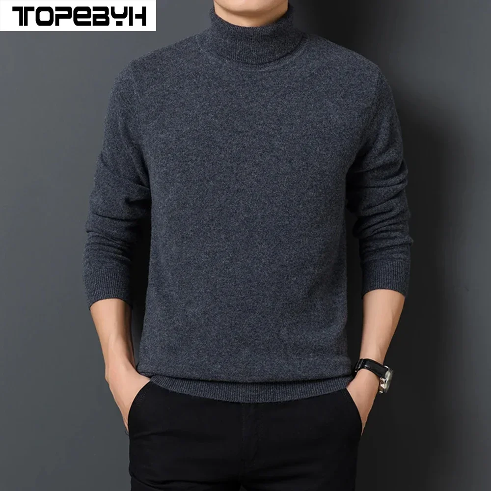 

Men's Sweater Solid Color Warm and Comfortable Long Sleeve Pullover Sweater Turtleneck Men Clothing