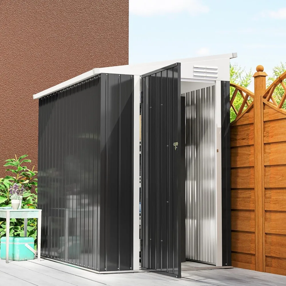 

4 'x 6' metal outdoor storage shed, sloping storage shed, garden tool storage room with lockable door and 2 ventilation openings