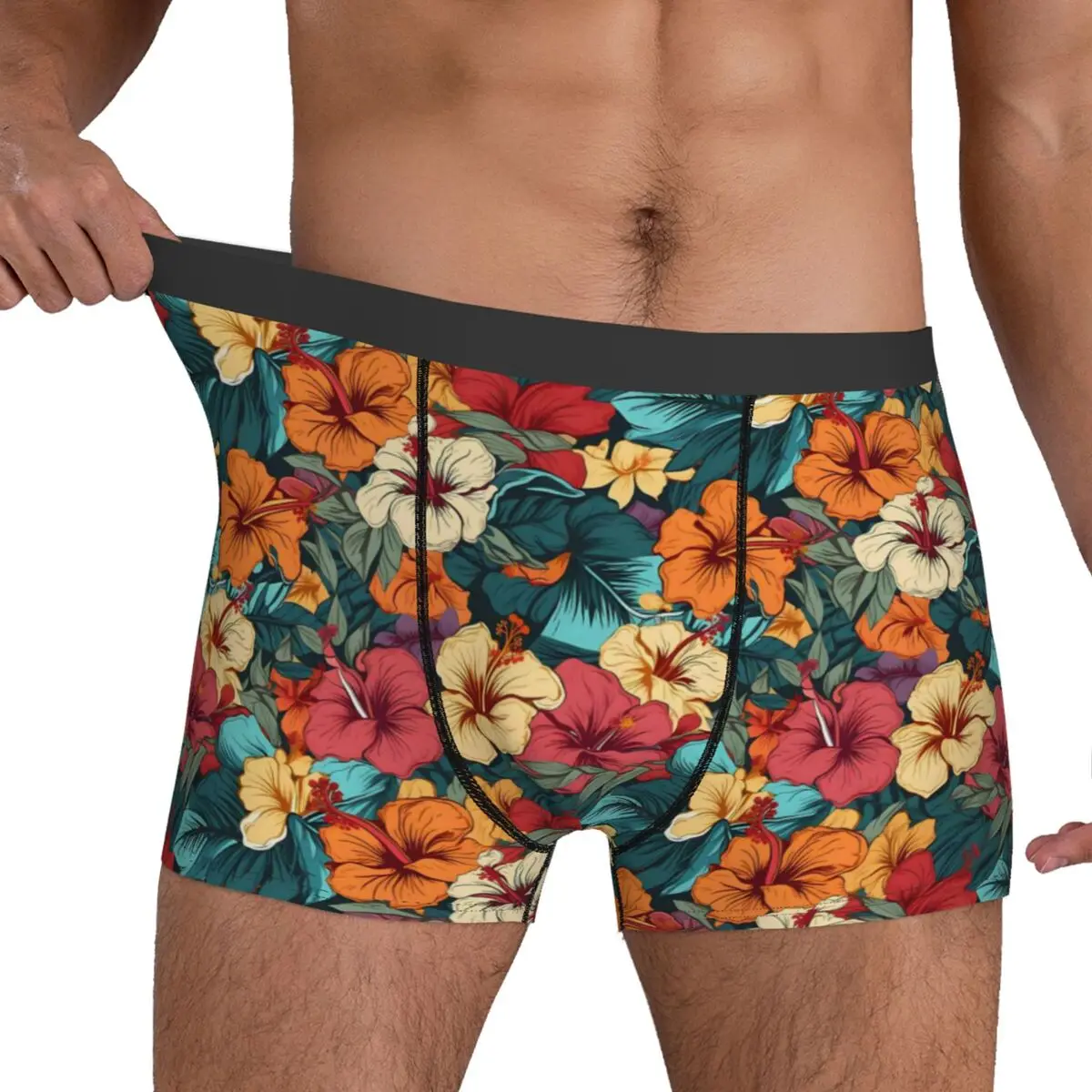 

Tropical Floral Print Underwear Color Hibiscus Soft Underpants Design Boxer Brief Pouch Males Oversize Boxershorts