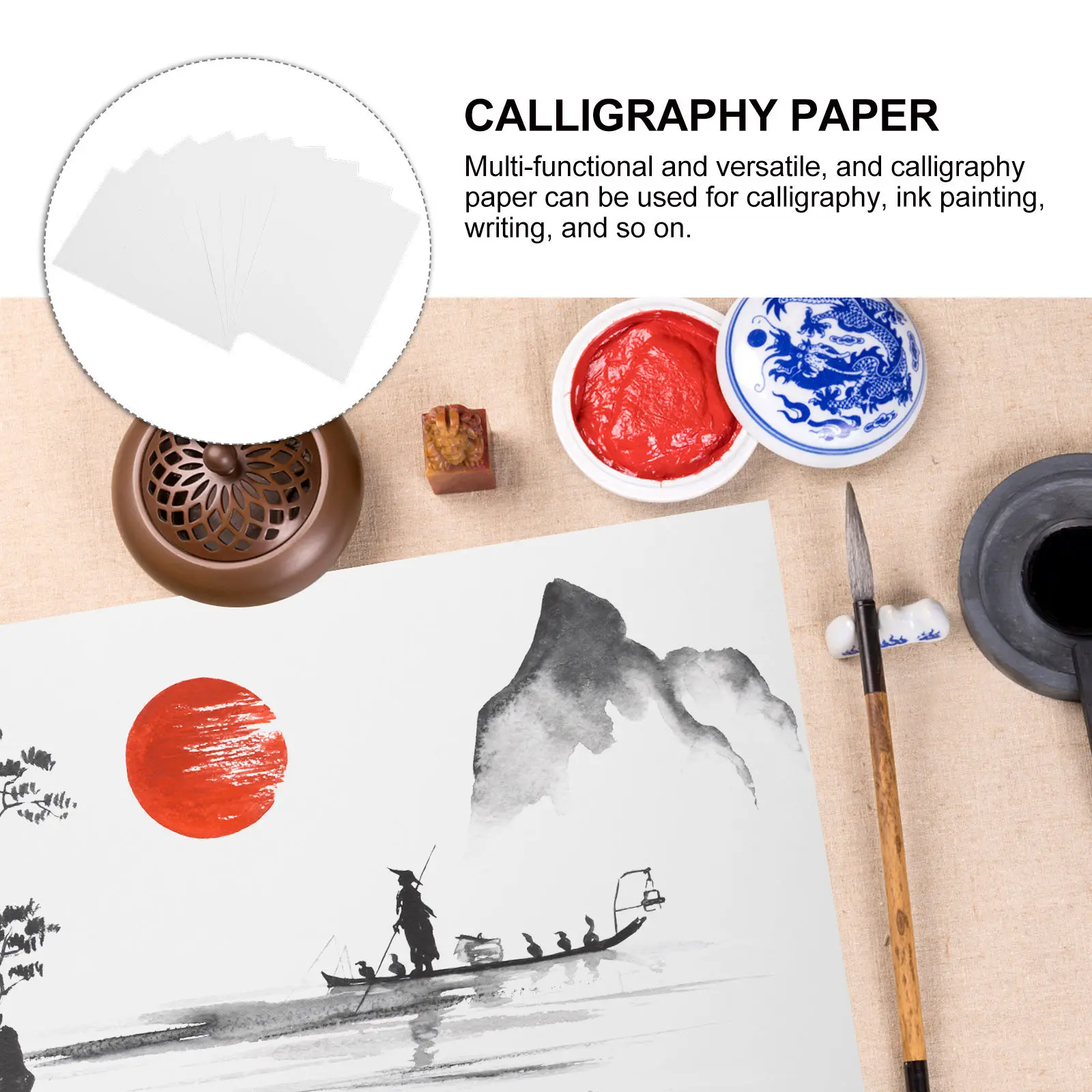 10Sheets Calligraphy Paper Thick Rectangular Chinese Rice Paper Blank for Ink Painting Writing Calligraphy Practice Professional