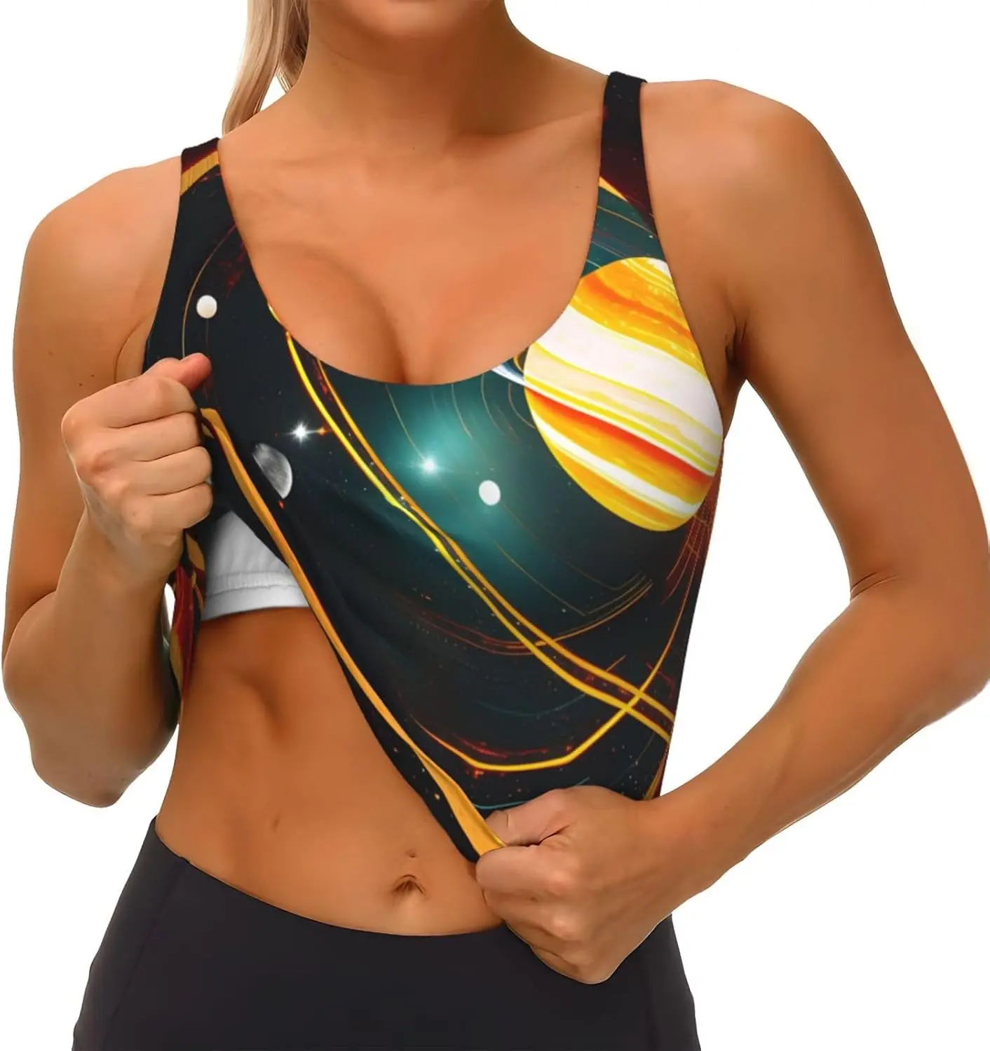 Solar System Jupiter Saturn Print Women casual Sports Vest Yoga Vest Trendy Lightweight Vests Seasons Comfortable