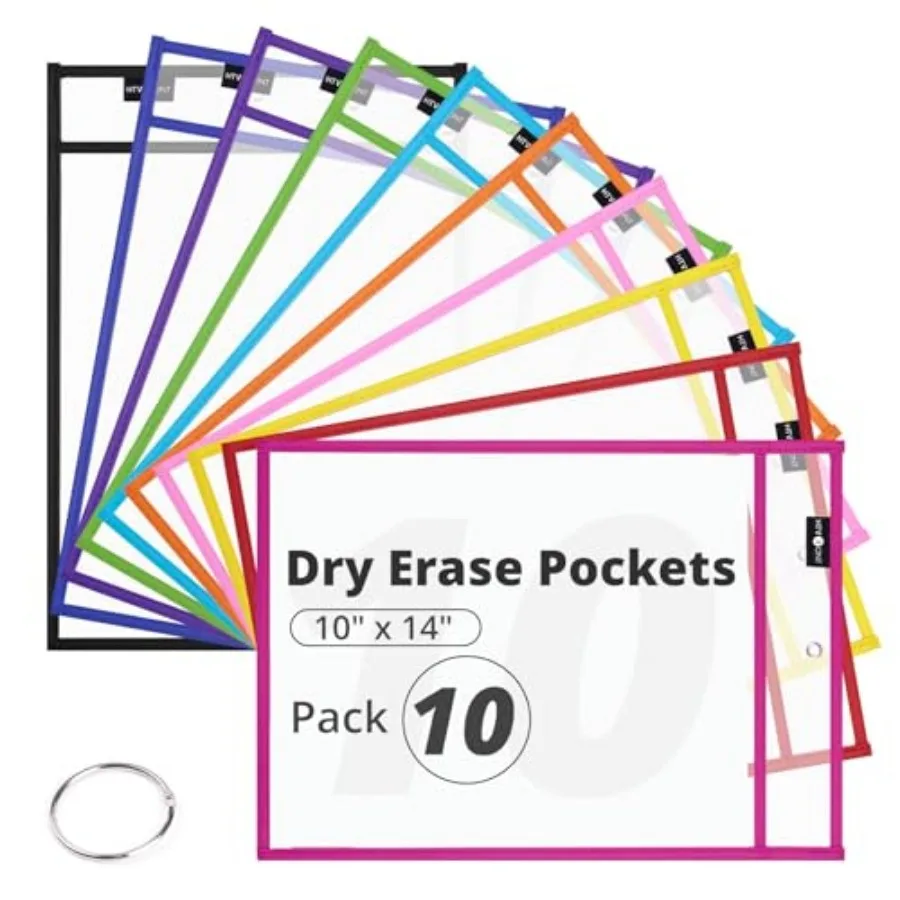 

Dry Erase Pockets - s Dry Erase Sleeves x14, Colorful Clear Pocket Sleeves - Reusable Plastic Sheet Protectors, Teacher School