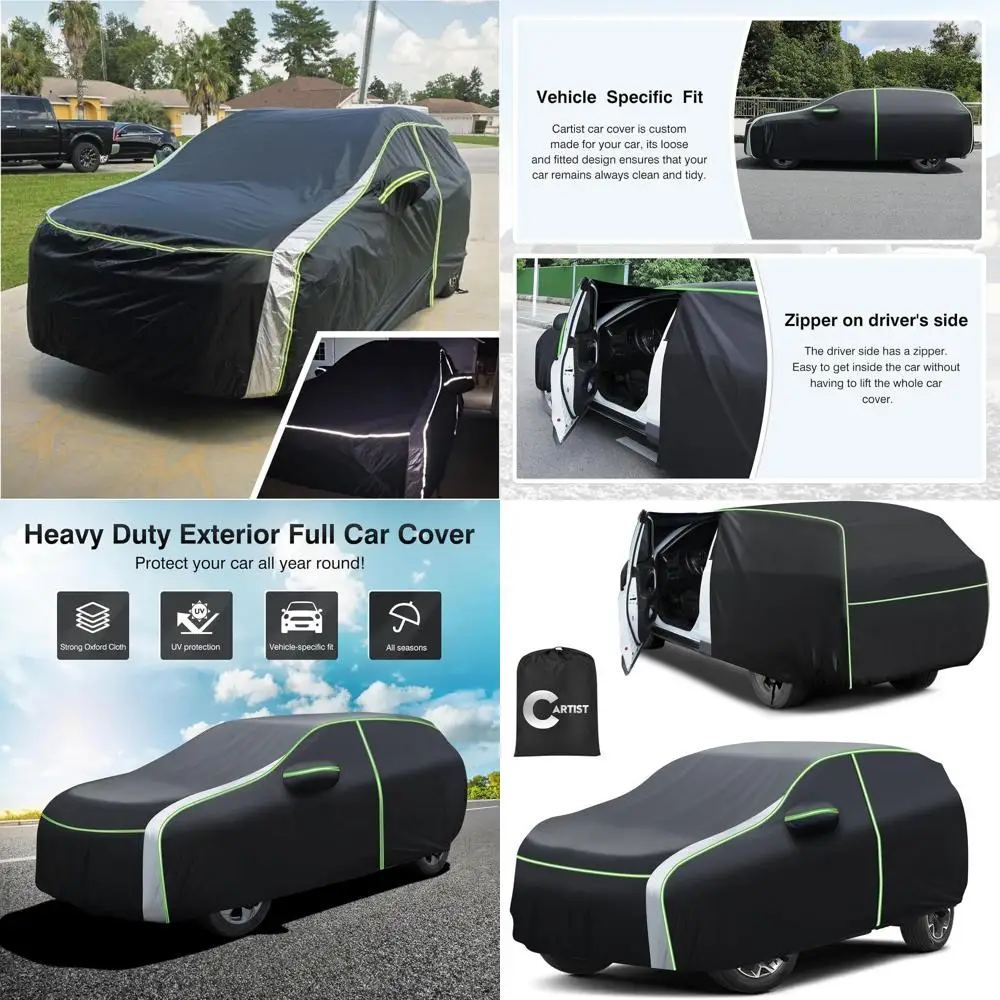 

Universal All-Weather Waterproof Car Cover with Zipper Door & Reflective Strips for 2003-2025 Models, Sun, Rain, Dust, UV Protec