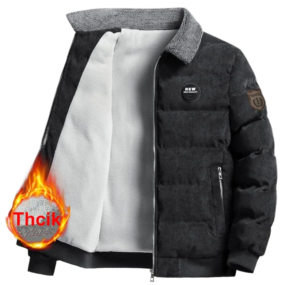 2026 New Corduroy Jacket Men Winter Thick Fleece Jacket Coat Vintage Casual Corduroy Coat Male Outerwear Yellow