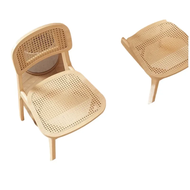 Solid wood rattan home Scandinavian modern simple restaurant dining table and chairs wabi sandy wind casual backrest stool