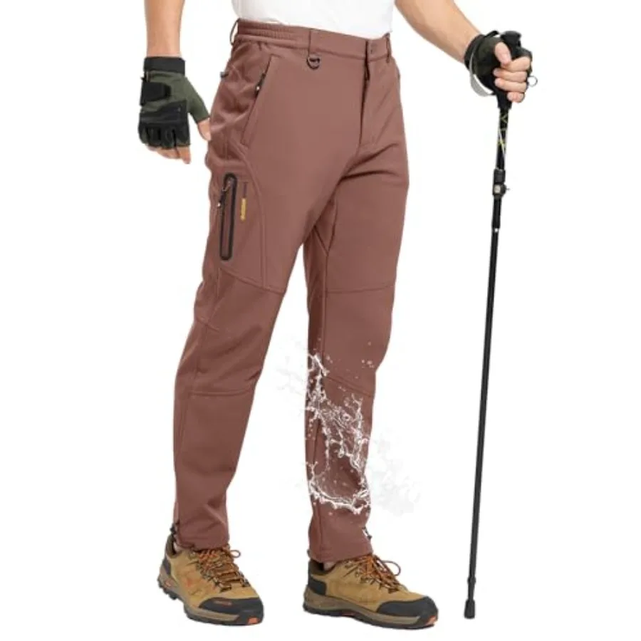 

TBMPOY Men's Snow Pants Fleece Lined Hiking Winter Waterproof Softshell Ski Outdoor Insulated Climbing Pants Zipper Pockets
