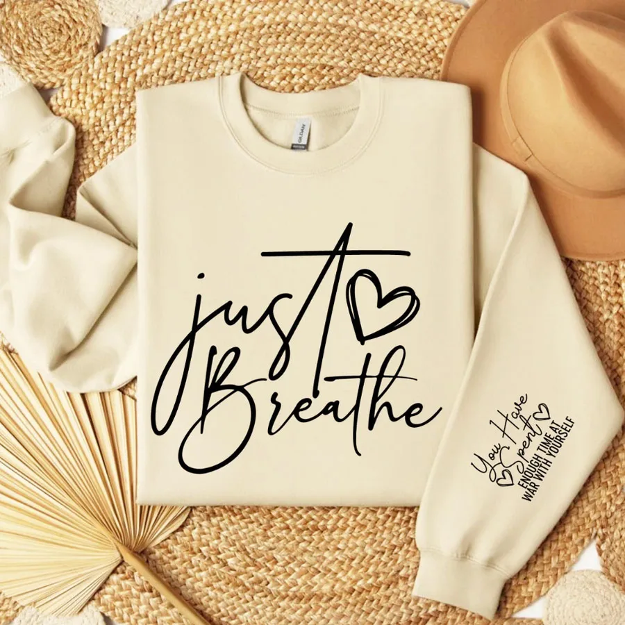 Just Breathe Motivational Inspirational Self Care Iron-On Heat Transfer Sticker Decal T-shirts Sweatshirts Bag Clothing Decor