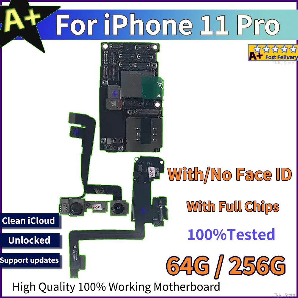 Fully Tested Authentic For iPhone 11 Pro Motherboard Unlocked With Face ID IOS Update 64gb 256gb Free Clean iCloud Logic Board