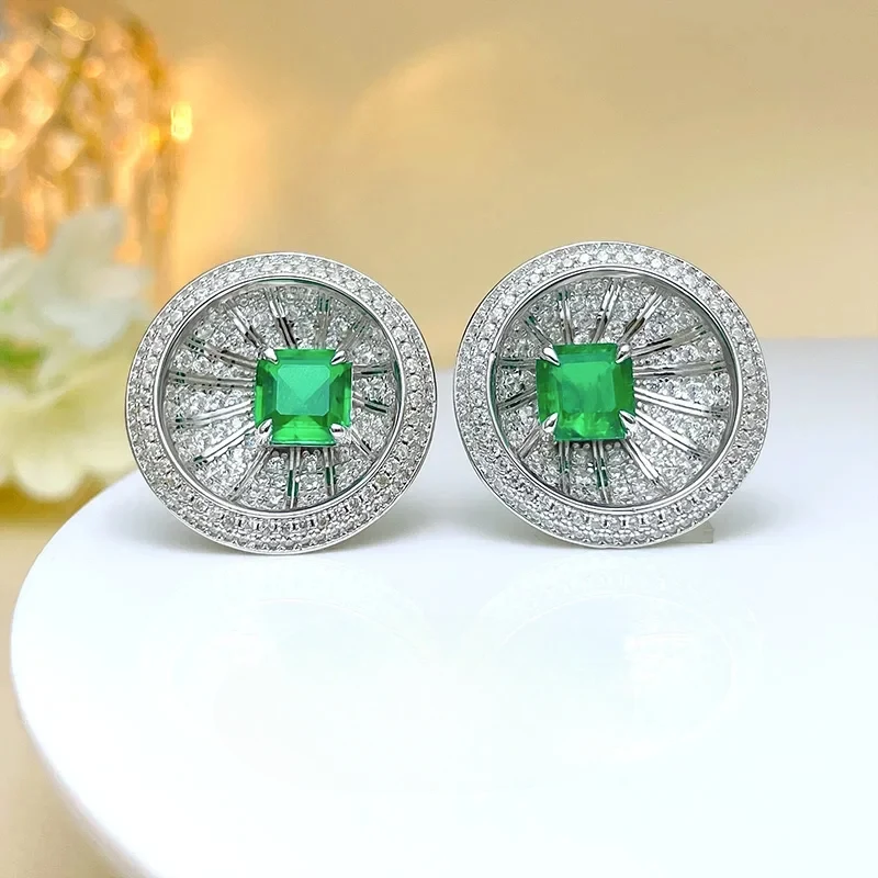 

Retro Luxury Artificial Green 925 Pure Silver Ear Studs Small and Personalized Fashion Engagement Women's Jewelry