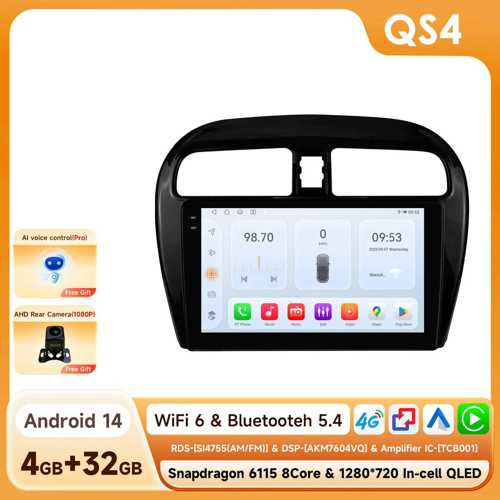 2Din Android Autoradio voor Mitsubishi Mirage 2012-2023 Space Star Dodge Attitude Draadloze Carplay GPS Door Snapdragon 6115 Speler