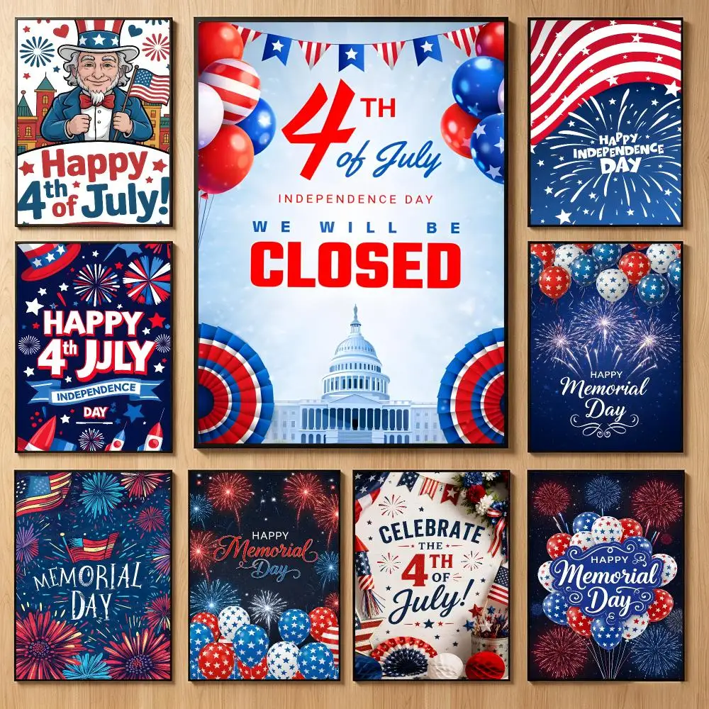 Patriotic Holiday Graphic T-The Fourth of July USA Poster Classic Self-Adhesive PP Wall Sticker for Living Room Bar Decor Gift