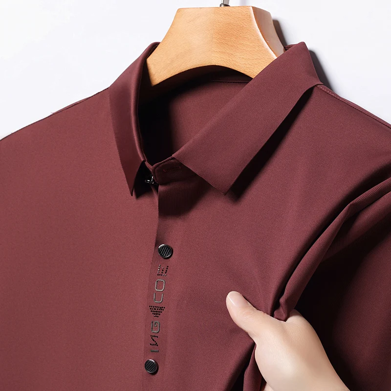 High-grade Brand Ice Silk Elasticity Shirts 2024 Summer Lapel Printing Breasted Shirt Business Casual Short Sleeved Men Clothing