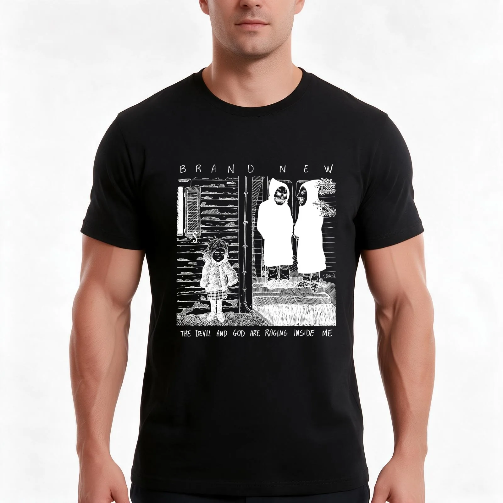The Devil and God are Raging Inside Me (White vr.) - Fanartwork T-Shirt, Summer Casual Cotton Tee, Oversized Streetwear Tops