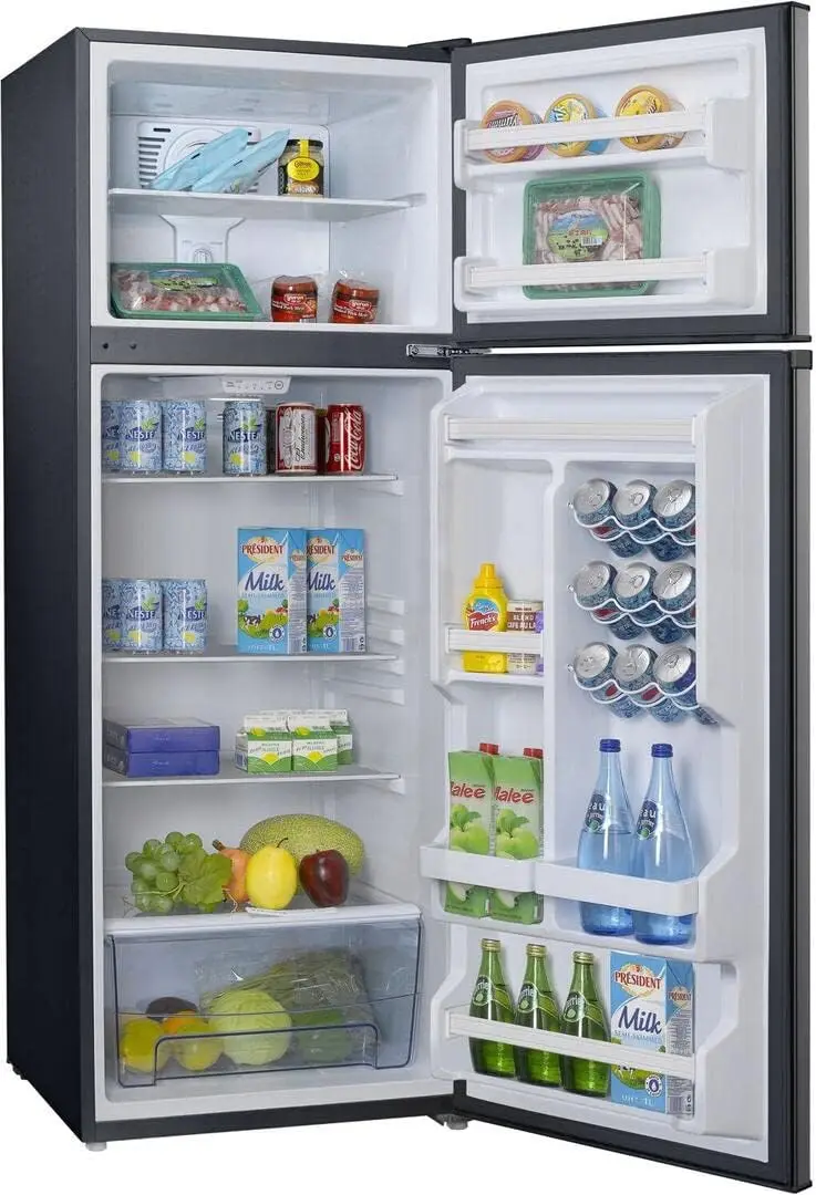 Refrigerador de doble puerta, control de termostato eléctrico ajustable con compartimento para congelador de montaje superior, 12,0 pies cúbicos, acero inoxidable, 12