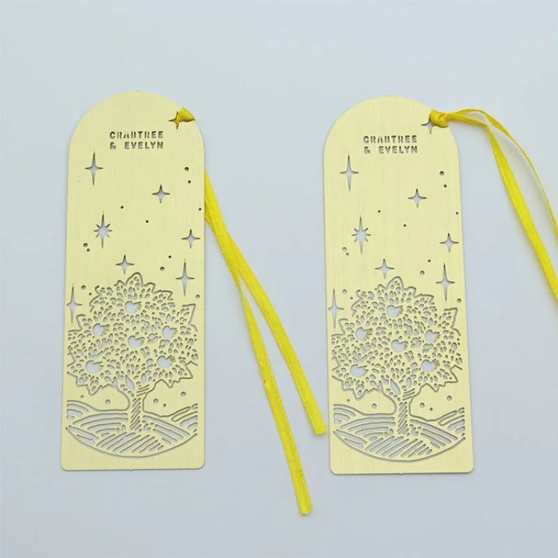 Customized product、BOYA Custom Engraved Logo Gold Plated Etched Wishing Tree Metal Bookmark for books