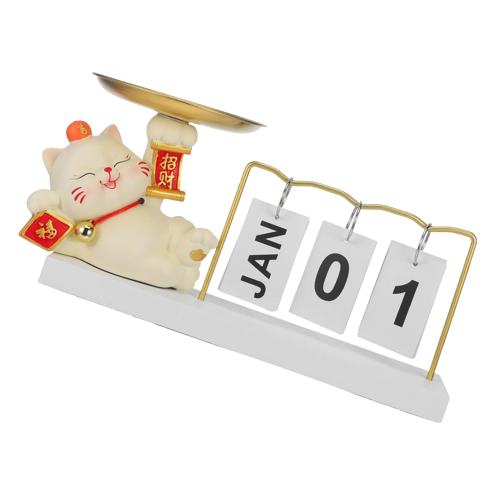 

Adorable Fortune Cat Calendar Decorative Storage Tray Jewelry Dish For Keys Earrings Snack Fruit Desktop Organizer