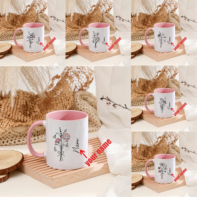 

Flower Peony Custom Name Mug New Reusable Ceramic Cups with Handle Simple Milk Coffee Cup Drink Tool Wedding Birthday Party Gift