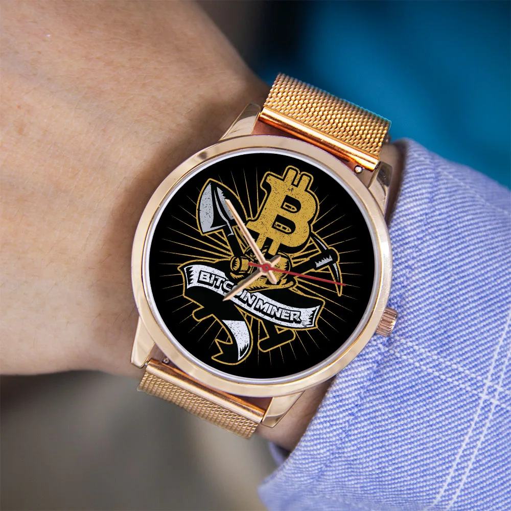 Bitcoin Miner Designs Quadrante personalizzato 45/38mm Orologio Orologio universale Nero Argento Oro rosa Regalo souvenir Pelle Silicone