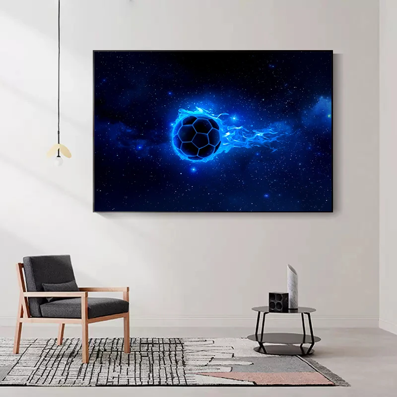 النيون تأثير المائية كرة القدم النار كرة القدم المشارك طباعة قماش اللوحة مجردة الرياضة الكرة جدار الفن غرفة نوم ديكور المنزل لا LED