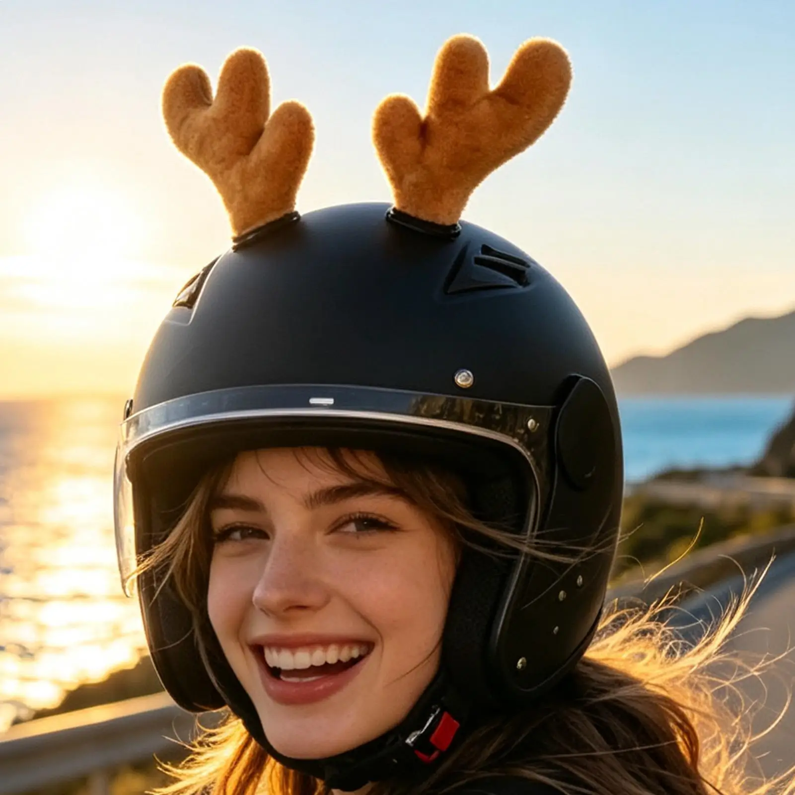 Reindeer Antlers Helmet Decor 1 Pair Plush Cute Winter Ornament Christmas Reindeer Antler Helmet Decoration for Commuting Daily
