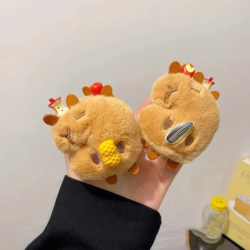 Cute Cartoon Capybara Double Side Plush Hair Claw Autumn Winter All-match Shark Clips For Women Girls Kawaii Hair Accessories